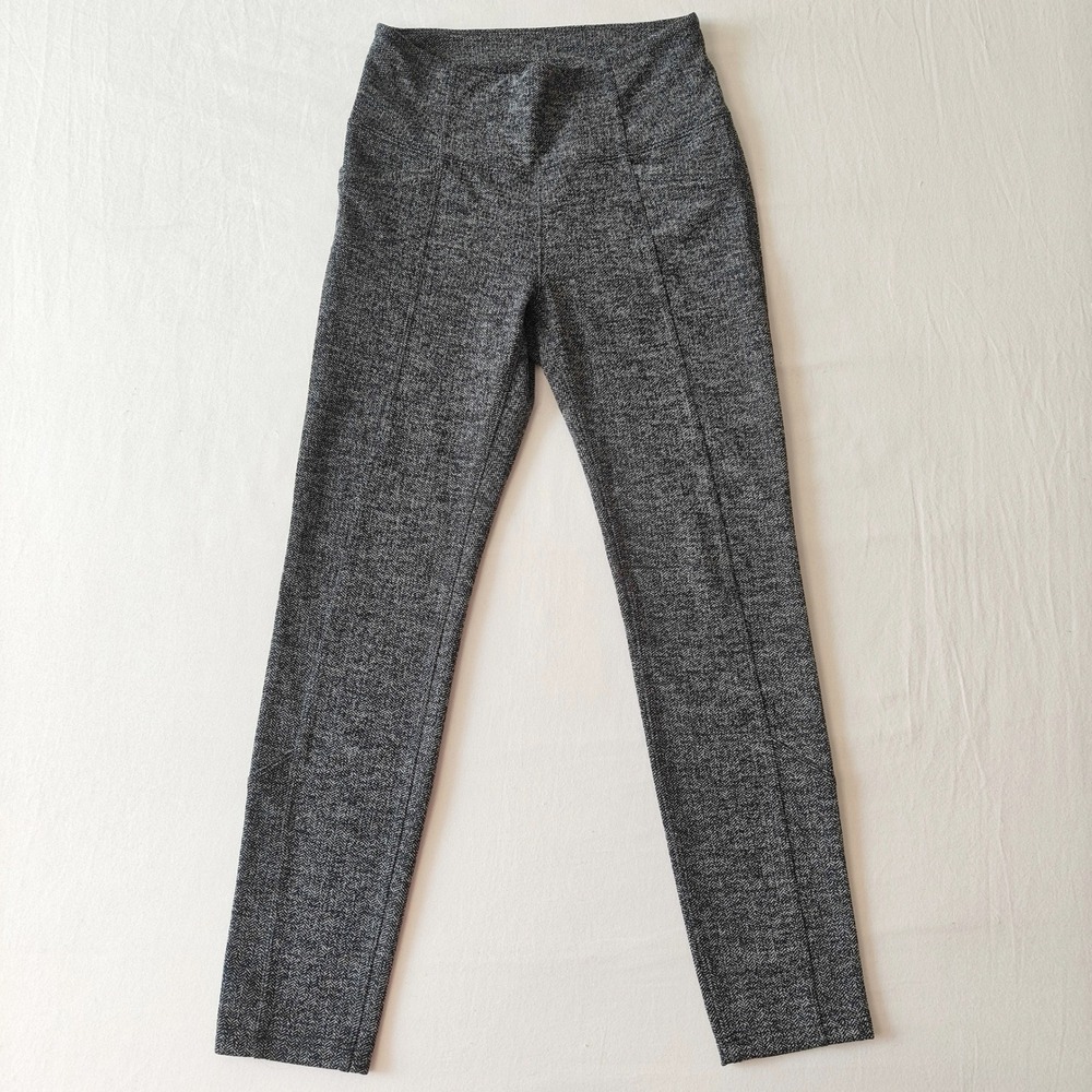 Athleta Grey Herringbone Leggings High Rise Seamed Pants XS Pocket Ankle Womens